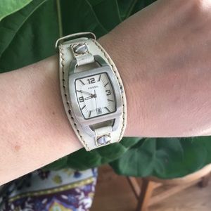 Vintage white leather strap, Fossil watch